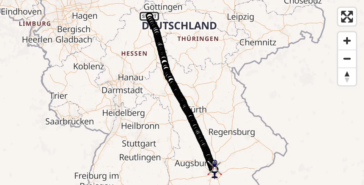 Flugroute Polizeihubschrauber Fuldatal Federal Police Heliport - Oberschleißheim, 05 März 2026, 12:05