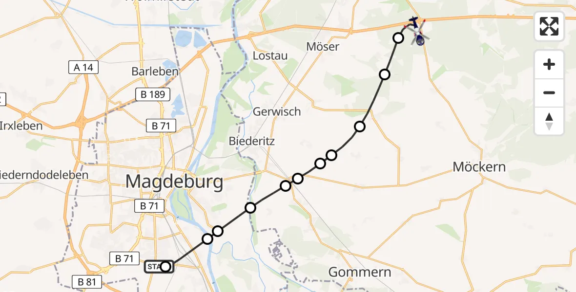 Flugroute Polizeihubschrauber Magdeburg City Airfield - Burg, 05 März 2026, 12:16