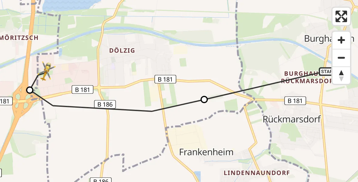 Flugroute Rettungshubschrauber Altwest - ADAC Air Rescue Station Leipzig/Schkeuditz-Dölzig Heliport (Christoph 61), 05 März 2026, 12:20