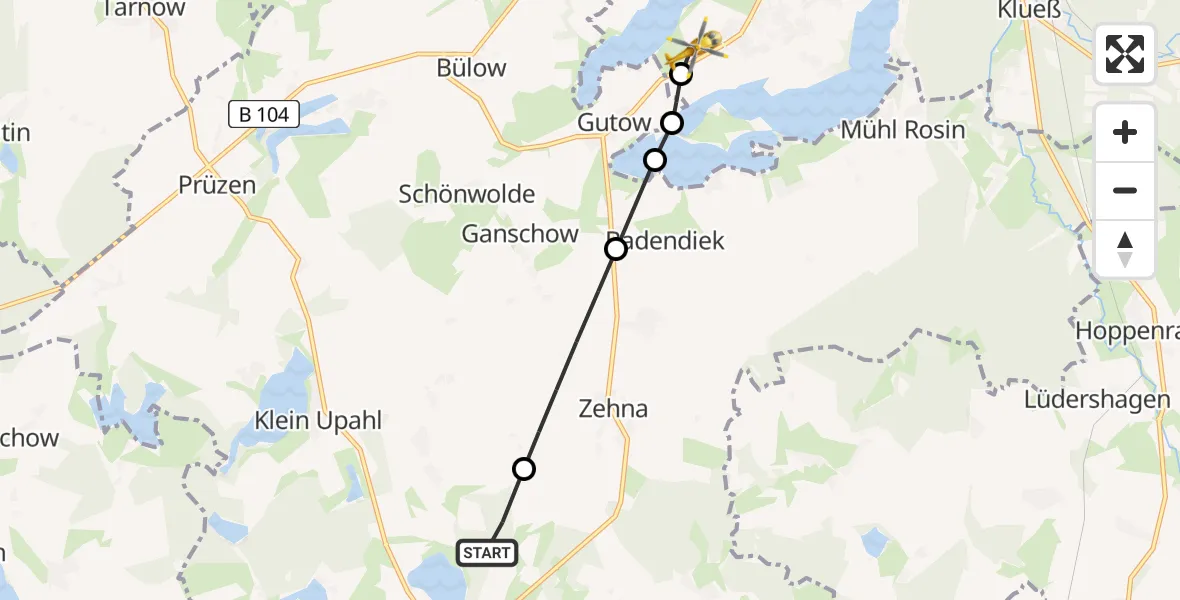 Routekaart van de vlucht: Ambulanzhubschrauber nach Güstrow, Goldberger Straße