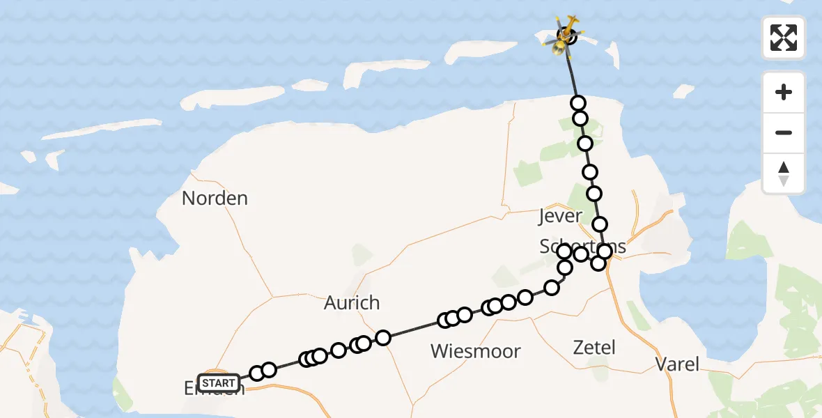 Flugroute Rettungshubschrauber Emden - Noordzee, 05 März 2026, 12:32