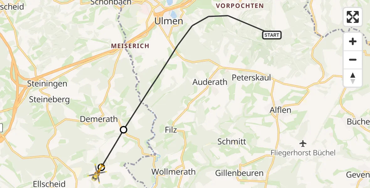 Flugroute Ambulanzhubschrauber Ulmen - Ellscheid, 05 März 2026, 12:34
