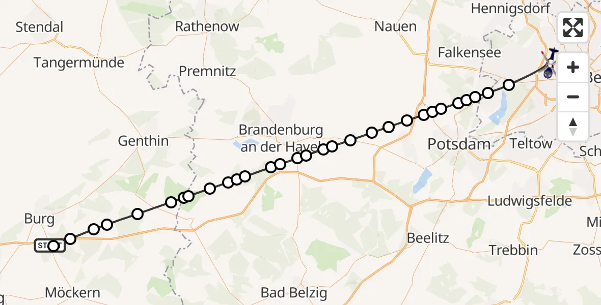 Routekaart van de vlucht: Polizeihubschrauber nach Berlin, Hüttigpfad