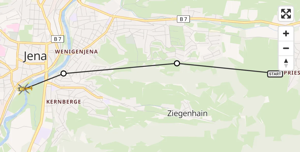 Flugroute Rettungshubschrauber Jena - Jena-Zentrum, 05 März 2026, 12:44