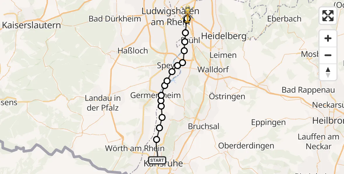 Flugroute Rettungshubschrauber Karlsruhe - Mannheim-City Airport, 05 März 2026, 12:56