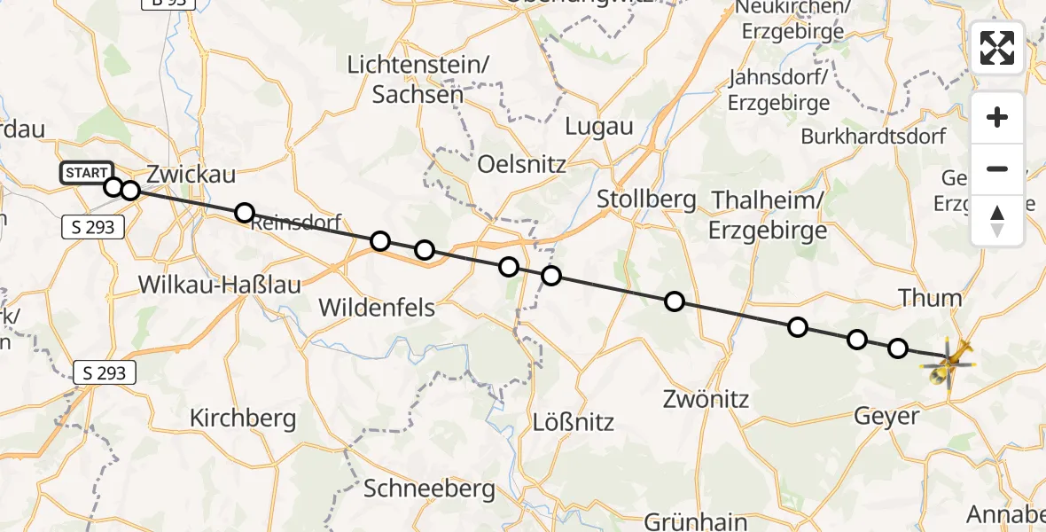 Flugroute Rettungshubschrauber ADAC Air Rescue Station Zwickau Heliport - Ehrenfriedersdorf, 05 März 2026, 12:58