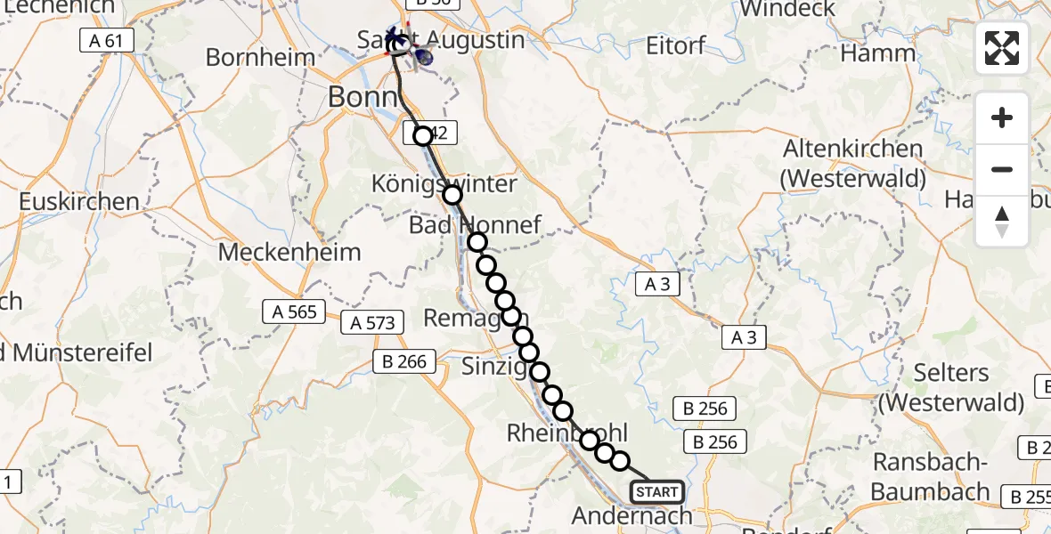 Flugroute Polizeihubschrauber Neuwied - Sankt Augustin, 05 März 2026, 12:59