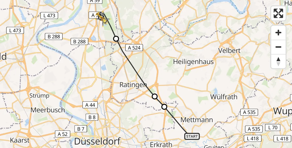 Routekaart van de vlucht: Rettungshubschrauber nach Duisburg Air Rescue Heliport (Christoph 9)