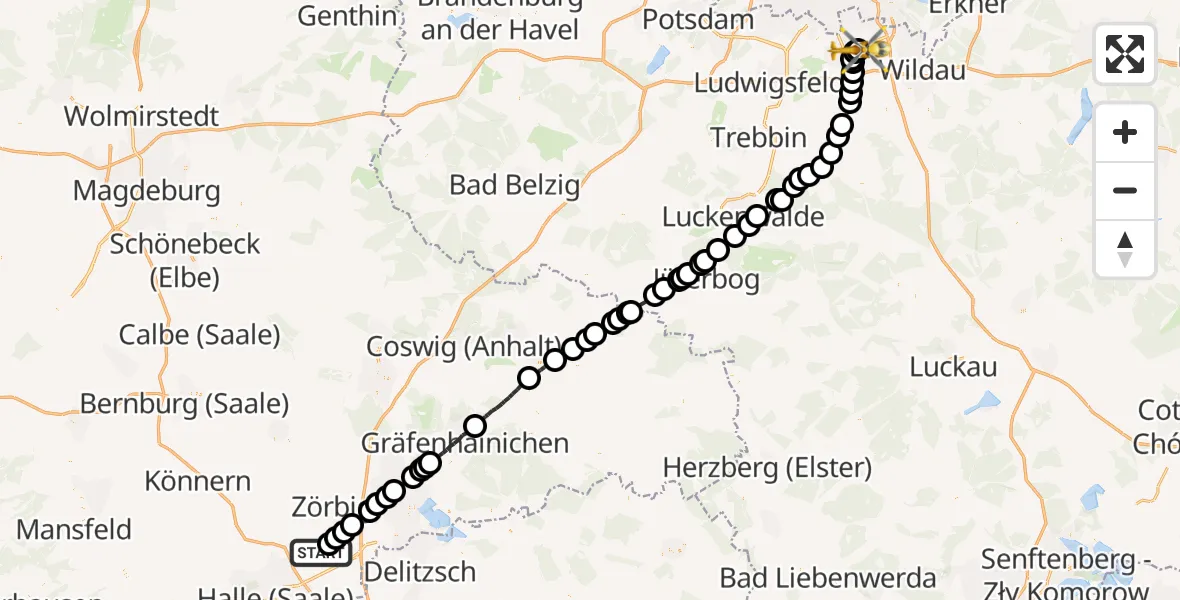 Flugroute Rettungshubschrauber Landsberg - Berlin Brandenburg Airport, 05 März 2026, 13:00