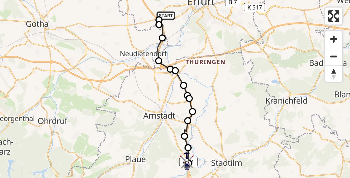 Flugroute Polizeihubschrauber Schmira - Behringen, 05 März 2026, 13:00