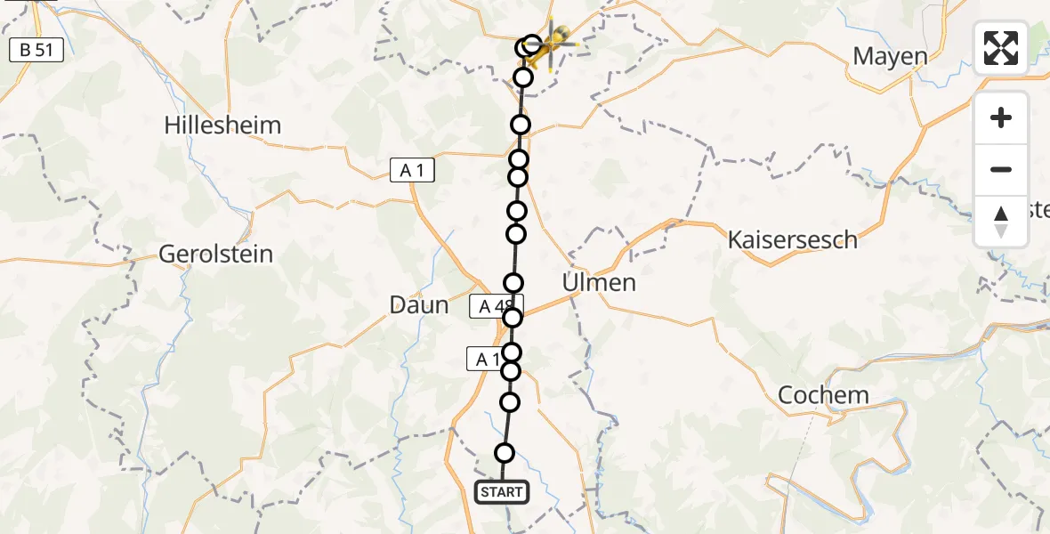 Flugroute Ambulanzhubschrauber Wallscheid - Nürburgring Heliport, 05 März 2026, 13:15