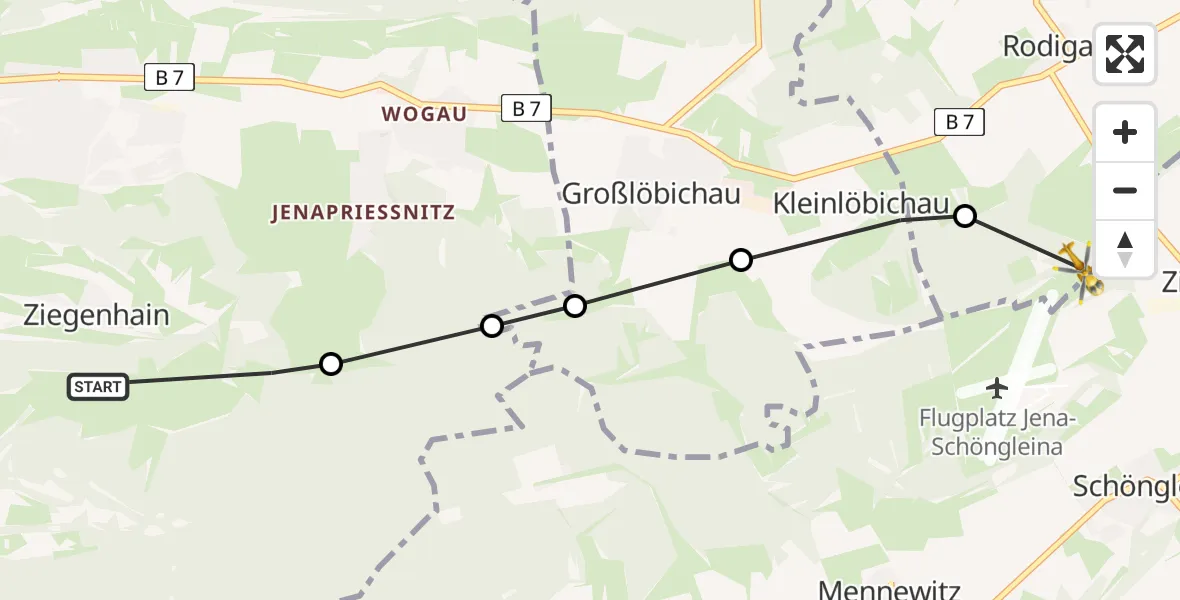 Flugroute Rettungshubschrauber Ziegenhain - Zinna, 05 März 2026, 13:16