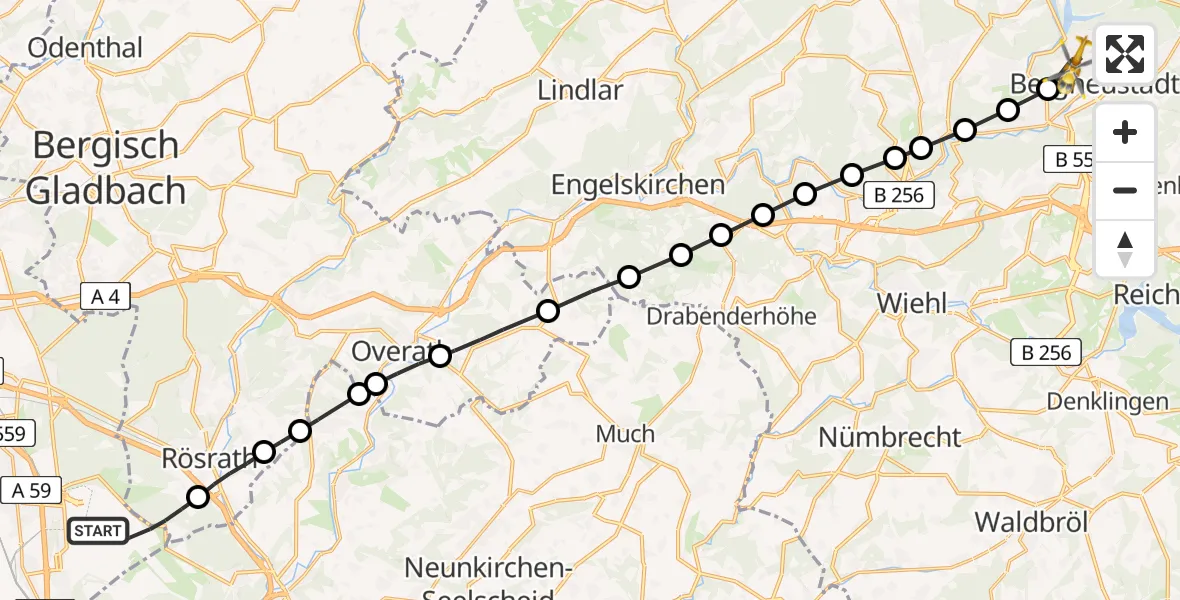 Flugroute Rettungshubschrauber Cologne Bonn Airport - Bergneustadt, 05 März 2026, 13:24