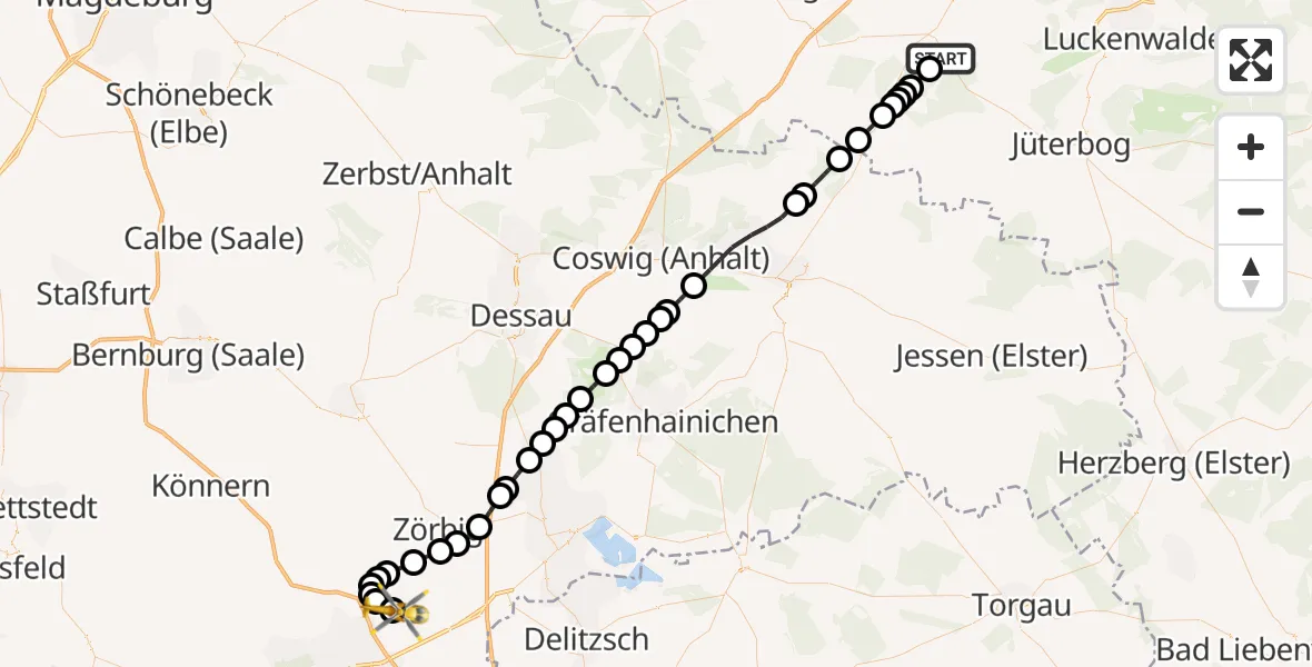 Routekaart van de vlucht: Rettungshubschrauber nach Halle-Oppin Airfield