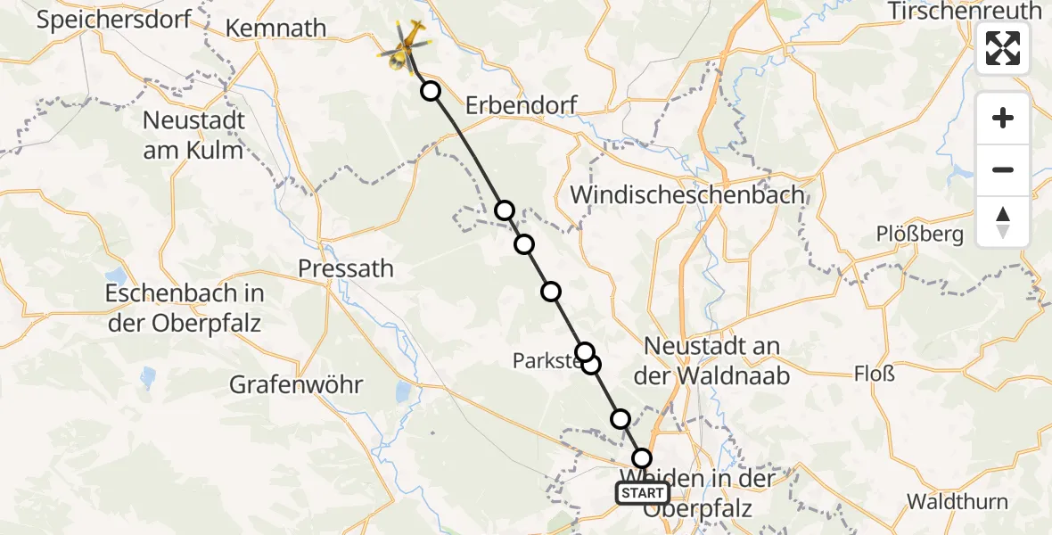 Flugroute Rettungshubschrauber Latsch - Beringersreuth, 05 März 2026, 13:26