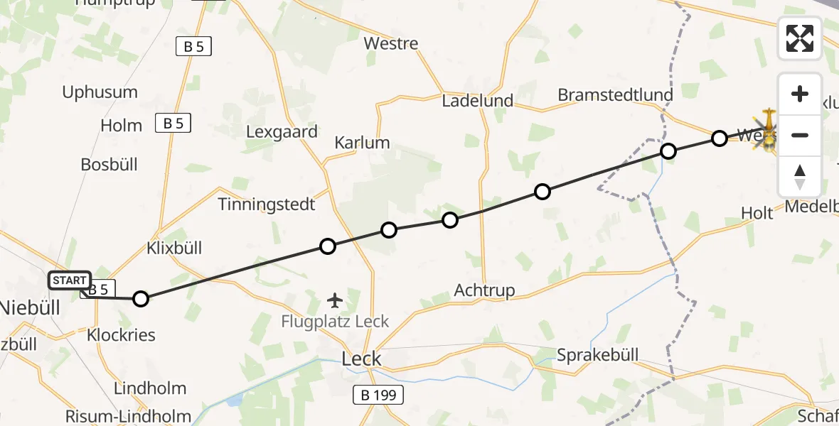Flugroute Rettungshubschrauber Niebüll - Weesby, 05 März 2026, 13:31