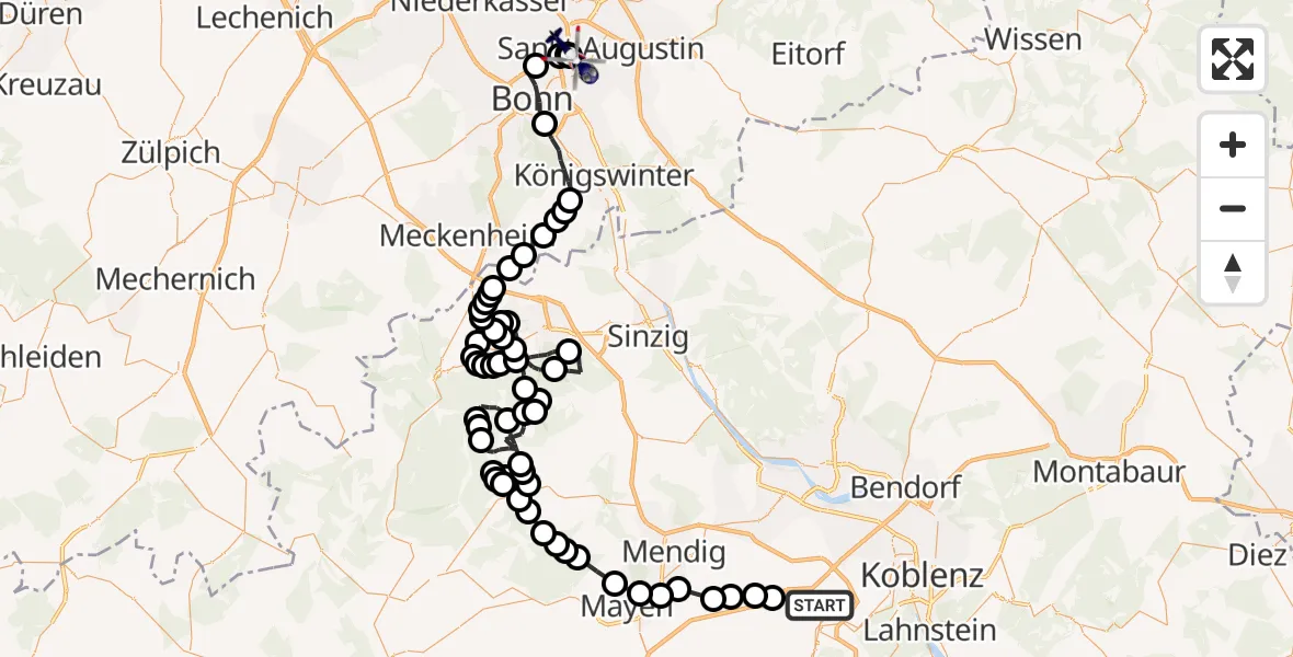 Flugroute Polizeihubschrauber Kobern-Gondorf - Sankt Augustin, 05 März 2026, 13:35