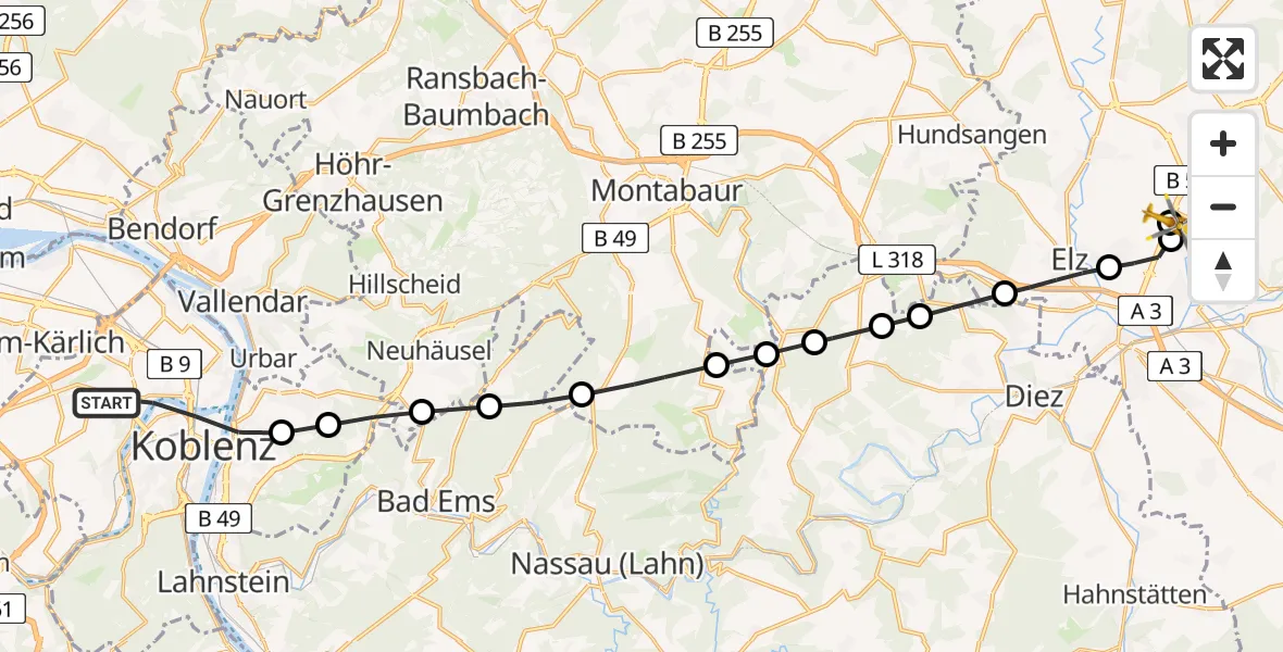 Flugroute Rettungshubschrauber Koblenz - Ahlbach, 05 März 2026, 13:35