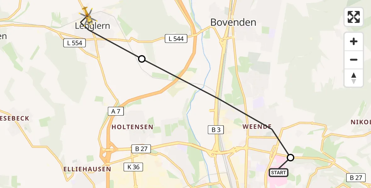 Routekaart van de vlucht: Rettungshubschrauber nach Bovenden, Mittelstraße