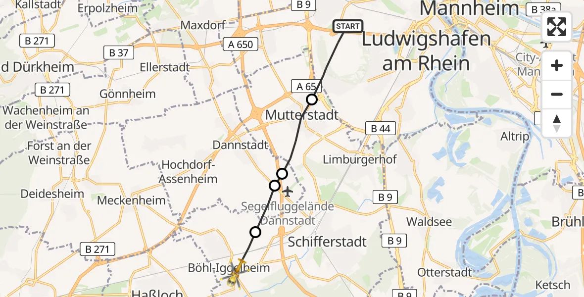 Flugroute Rettungshubschrauber Ludwigshafen am Rhein - Böhl-Iggelheim, 05 März 2026, 13:53