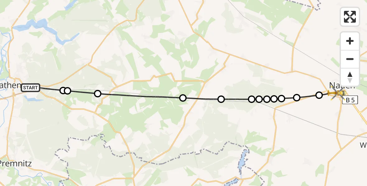 Routekaart van de vlucht: Rettungshubschrauber nach Nauen, Dreifelderweg