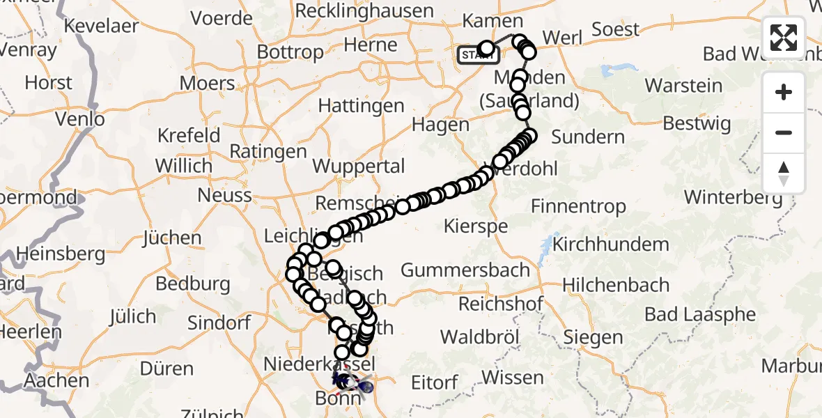 Routekaart van de vlucht: Polizeihubschrauber nach Sankt Augustin, Richthofenstraße