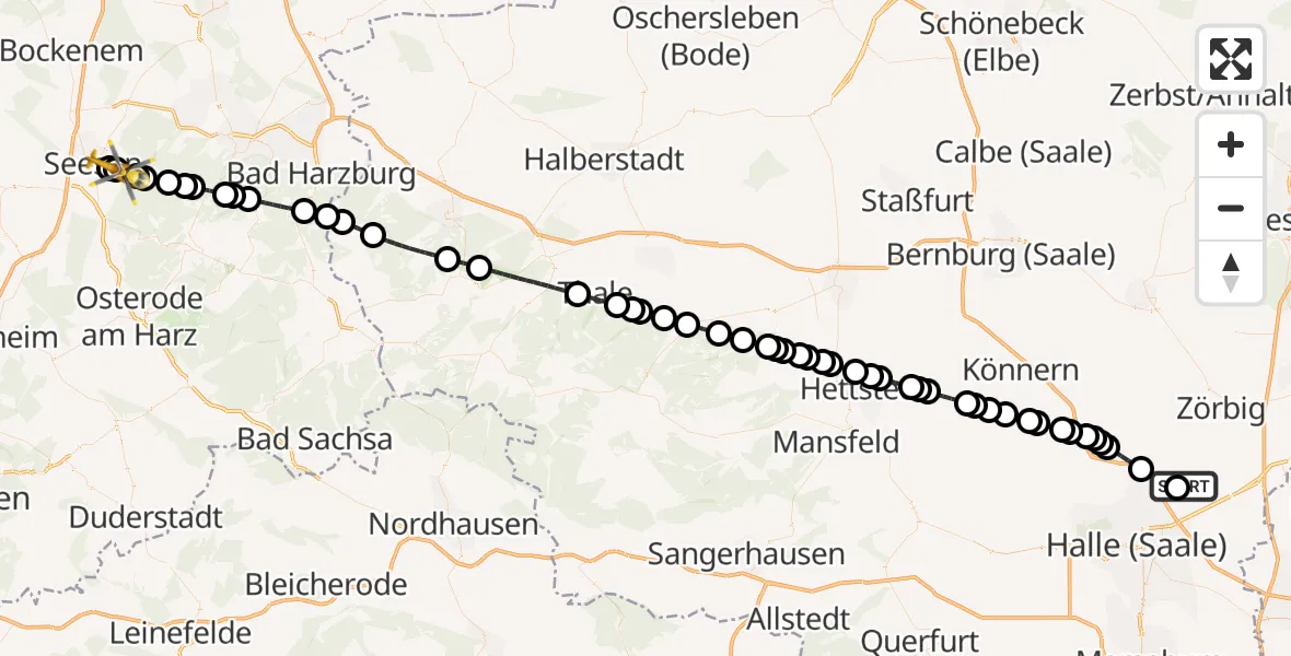 Flugroute Ambulanzhubschrauber Halle-Oppin Airfield - Seesen, 05 März 2026, 14:08