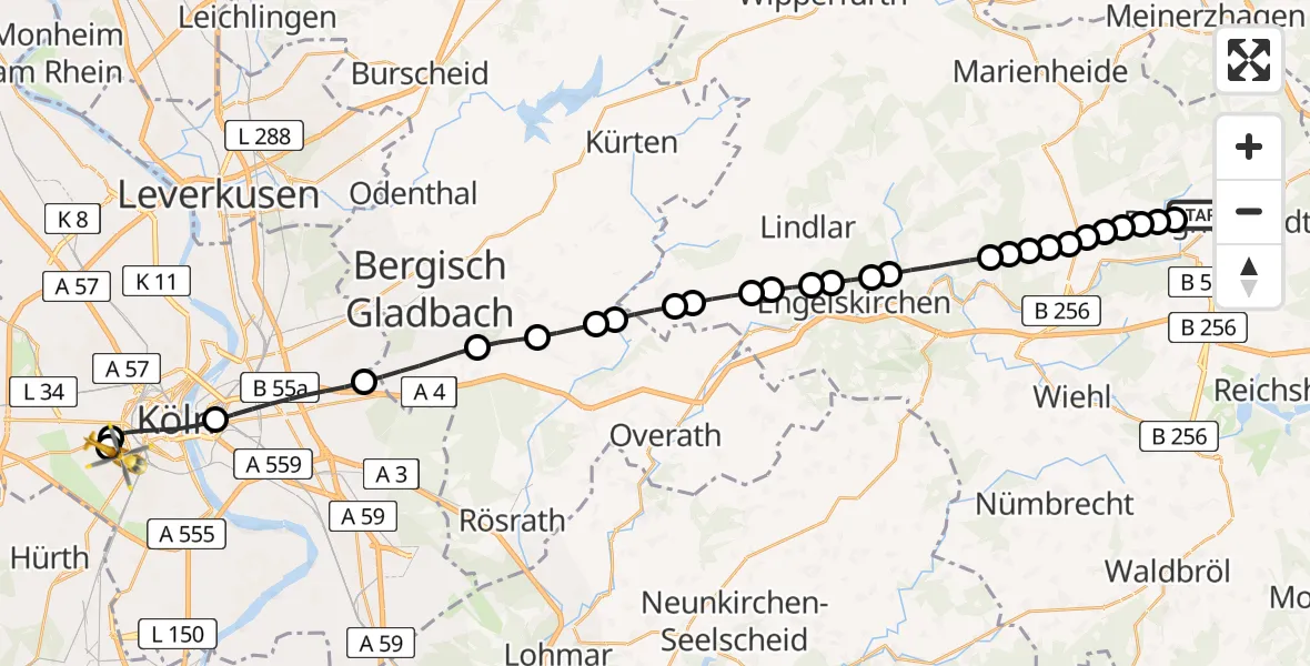 Routekaart van de vlucht: Rettungshubschrauber nach Köln University Hospital Heliport