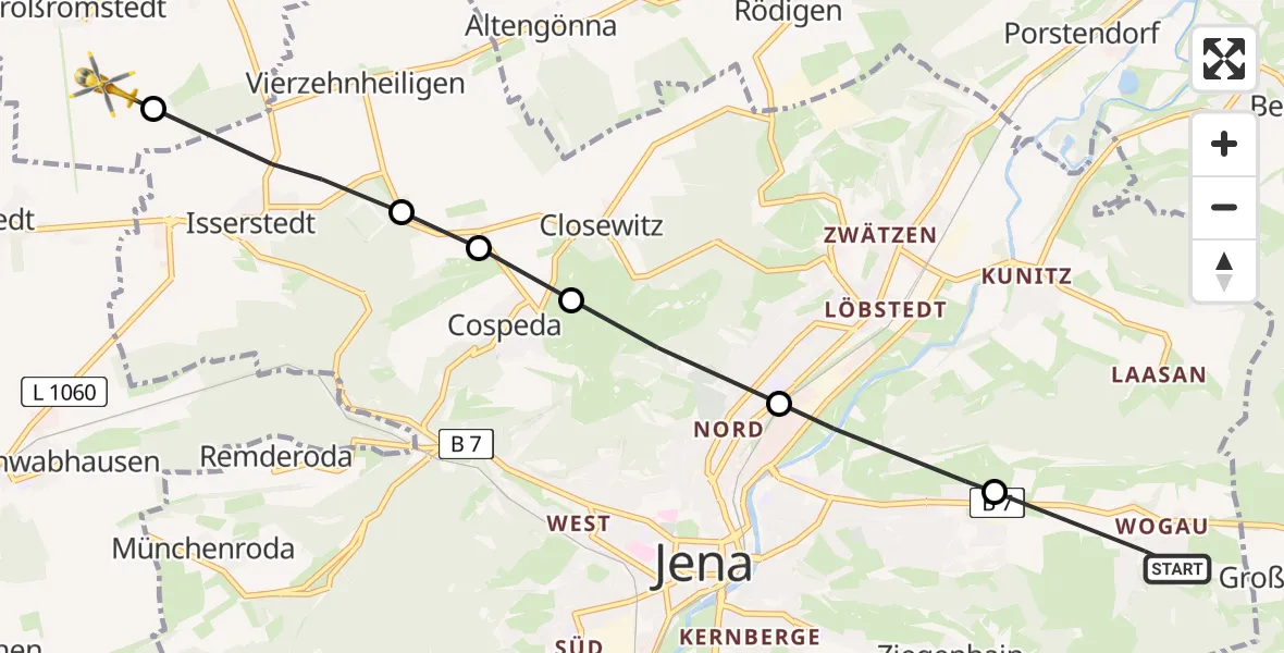 Flugroute Rettungshubschrauber Jena - Großromstedt, 05 März 2026, 14:27