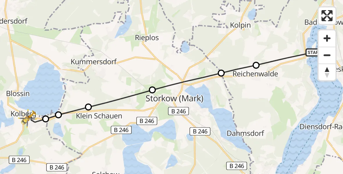 Flugroute Rettungshubschrauber Bad Saarow - Kolberg, 05 März 2026, 14:35