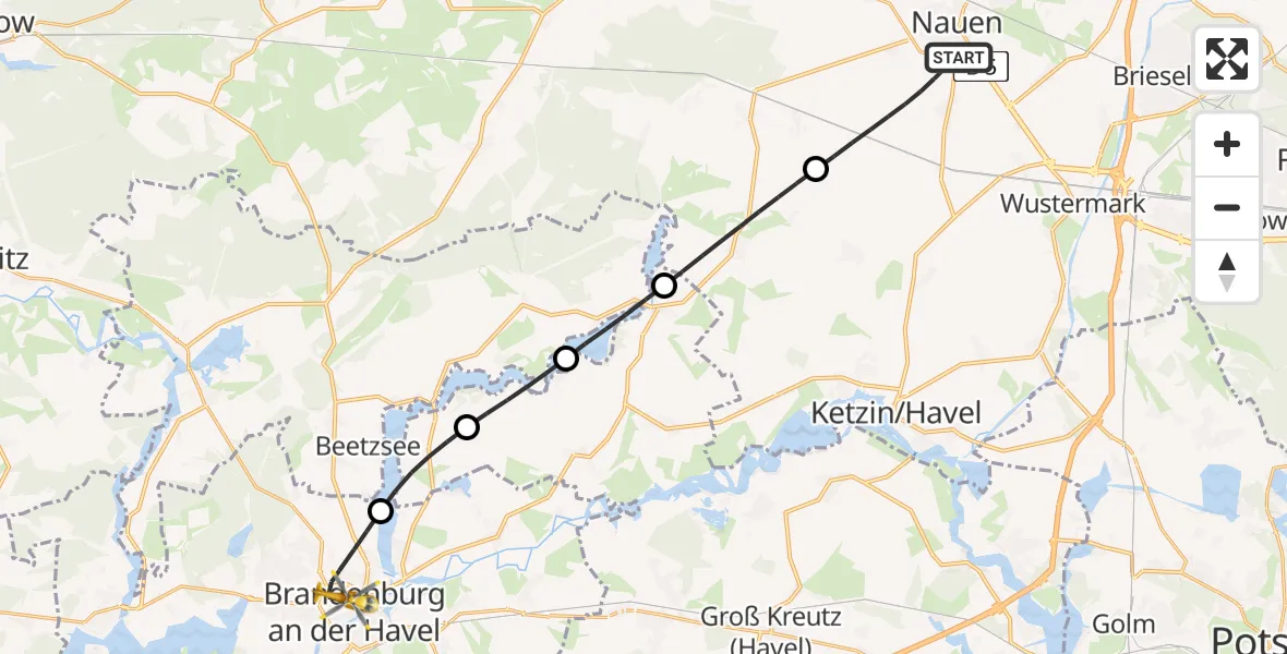Flugroute Rettungshubschrauber Nauen - Brandenburg an der Havel, 05 März 2026, 14:40