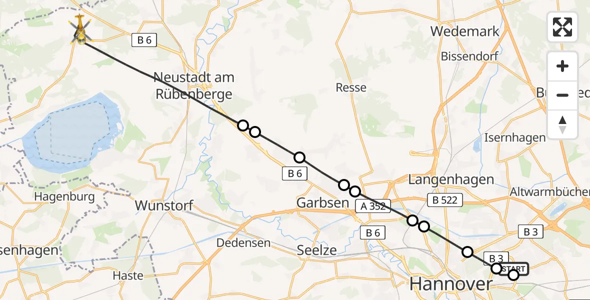 Routekaart van de vlucht: Rettungshubschrauber nach Neustadt am Rübenberge, Rötzberg