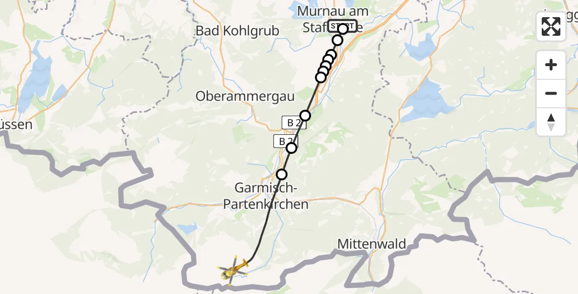 Flugroute Rettungshubschrauber Murnau Accident Hospital Heliport - Garmisch-Partenkirchen, 05 März 2026, 15:01