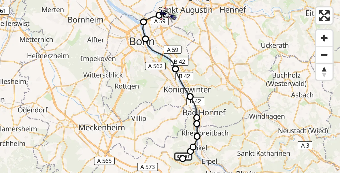 Flugroute Polizeihubschrauber Unkelbach - Sankt Augustin, 05 März 2026, 15:08
