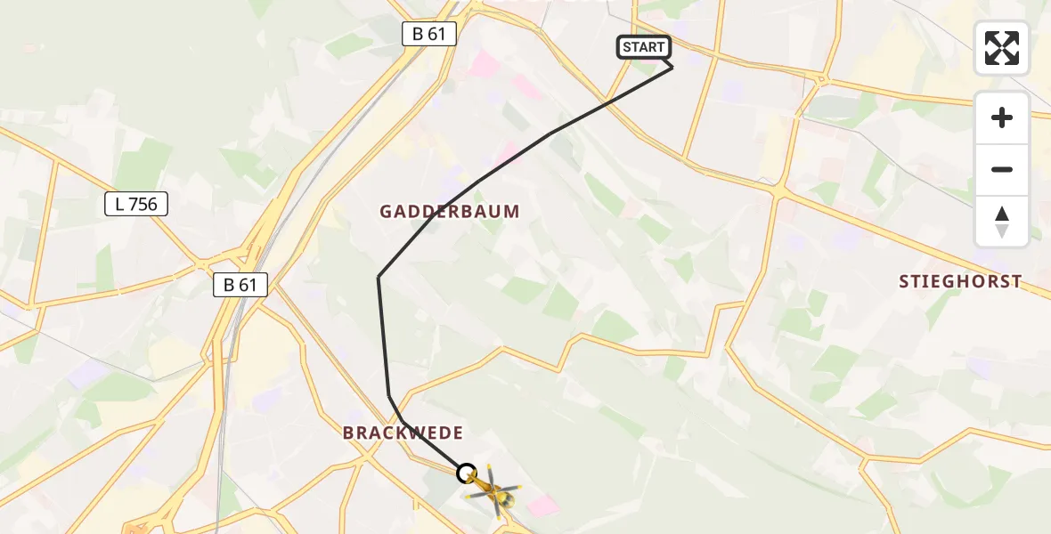 Flugroute Rettungshubschrauber Bielefeld - Luftrettungszentrum Bielefeld, 05 März 2026, 15:09