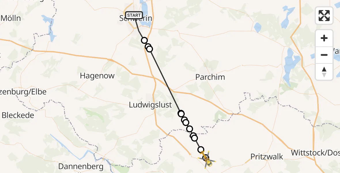 Flugroute Rettungshubschrauber Schwerin - Premslin, 05 März 2026, 15:15