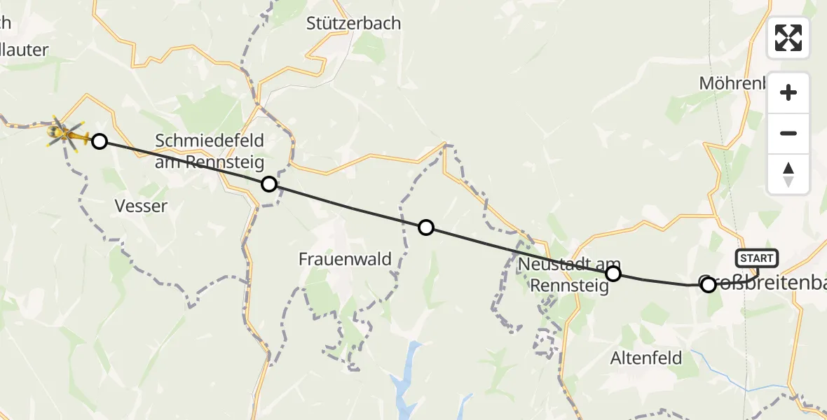 Routekaart van de vlucht: Rettungshubschrauber nach Suhl, Suhler Straße
