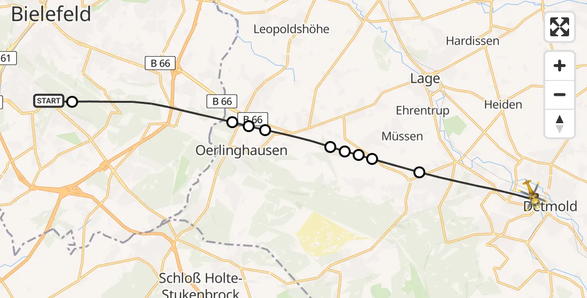 Flugroute Rettungshubschrauber Luftrettungszentrum Bielefeld - Detmold, 05 März 2026, 15:27