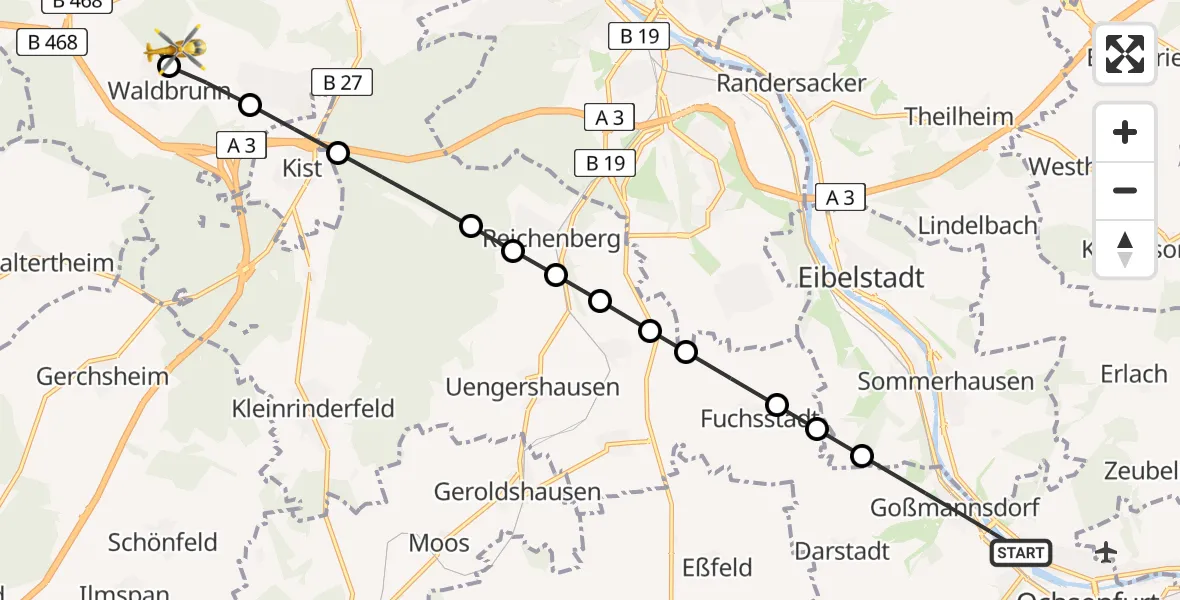 Flugroute Rettungshubschrauber Goßmannsdorf - Waldbrunn, 05 März 2026, 15:28