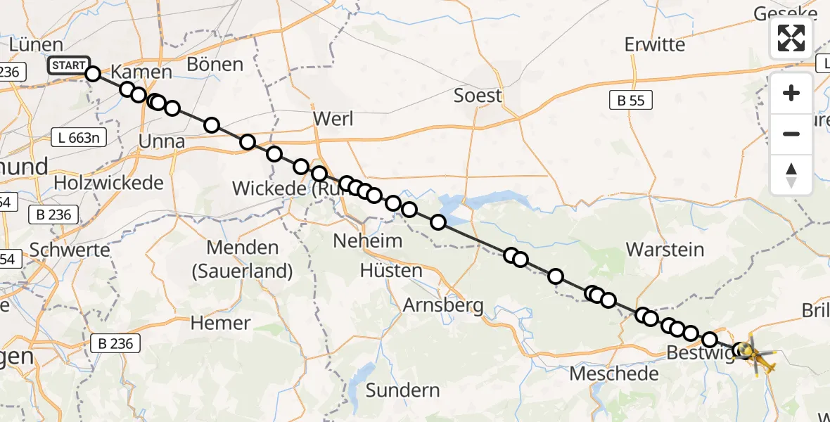 Flugroute Rettungshubschrauber Lünen - Bigge, 05 März 2026, 15:31