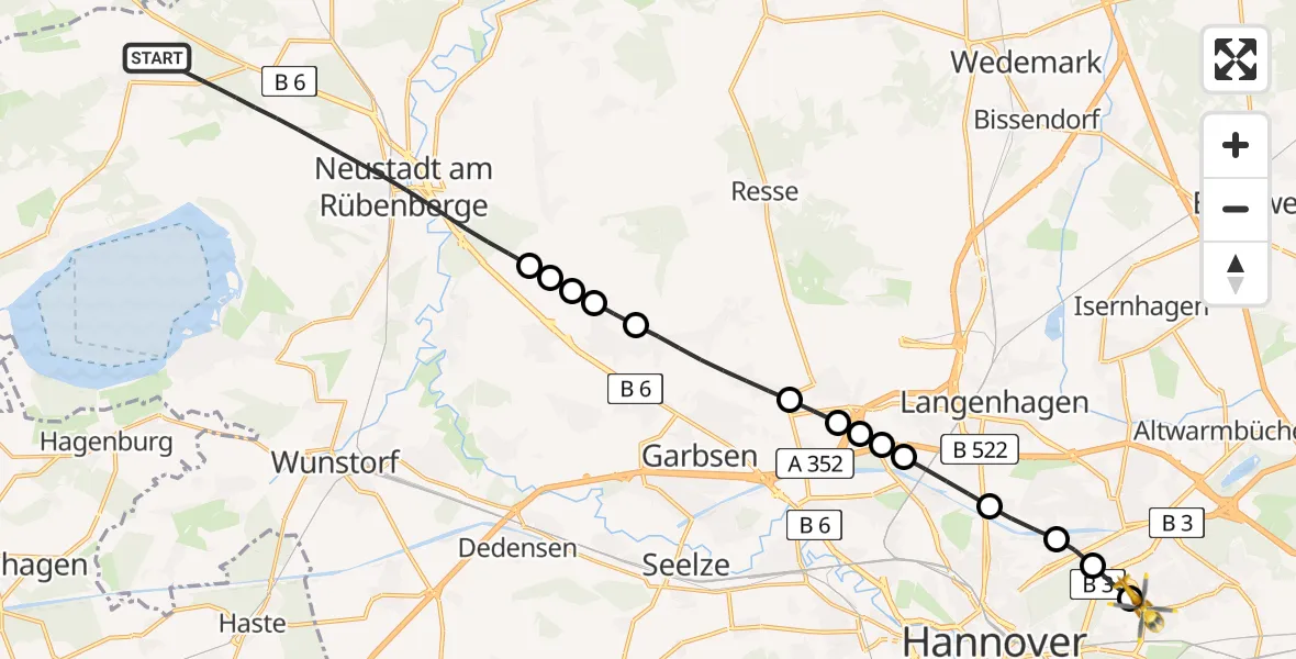 Flugroute Rettungshubschrauber Neustadt am Rübenberge - Hannover Air Rescue Heliport (Christoph 4), 05 März 2026, 15:38