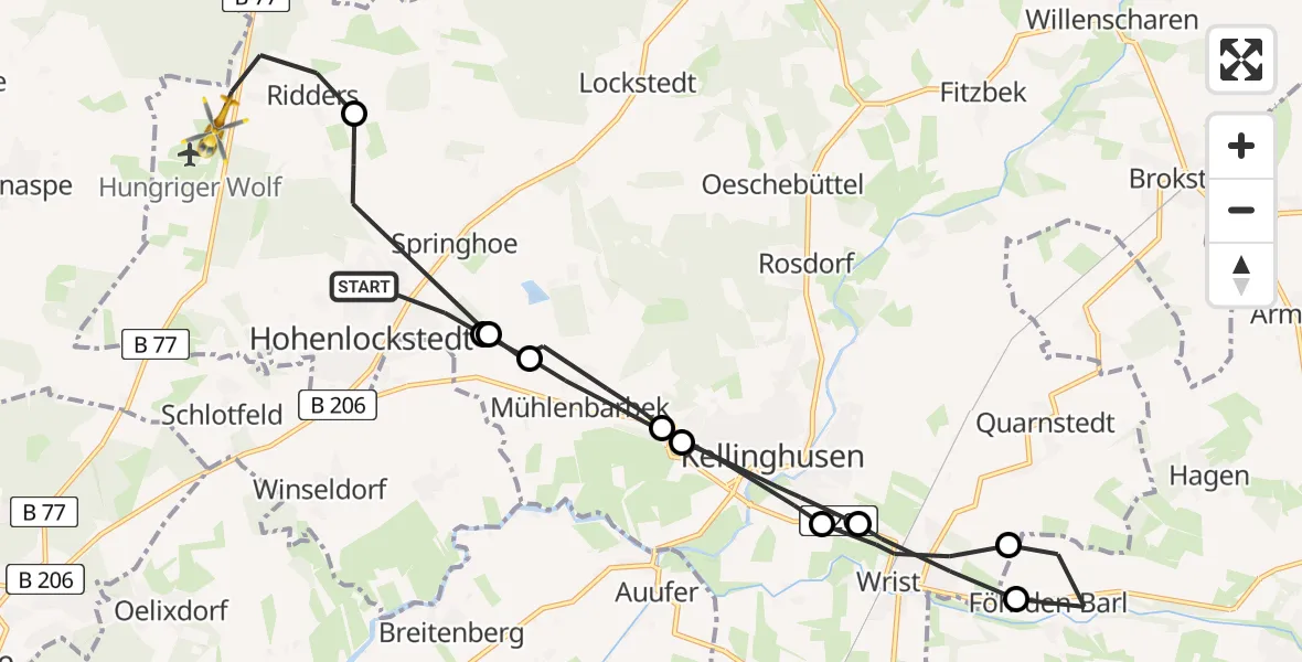 Flugroute Rettungshubschrauber Springhoe - Ridders, 05 März 2026, 15:48