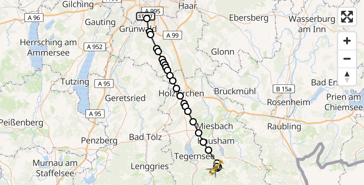 Flugroute Rettungshubschrauber ADAC Air Rescue Center Heliport (Christoph 1) - Schliersee, 05 März 2026, 15:55