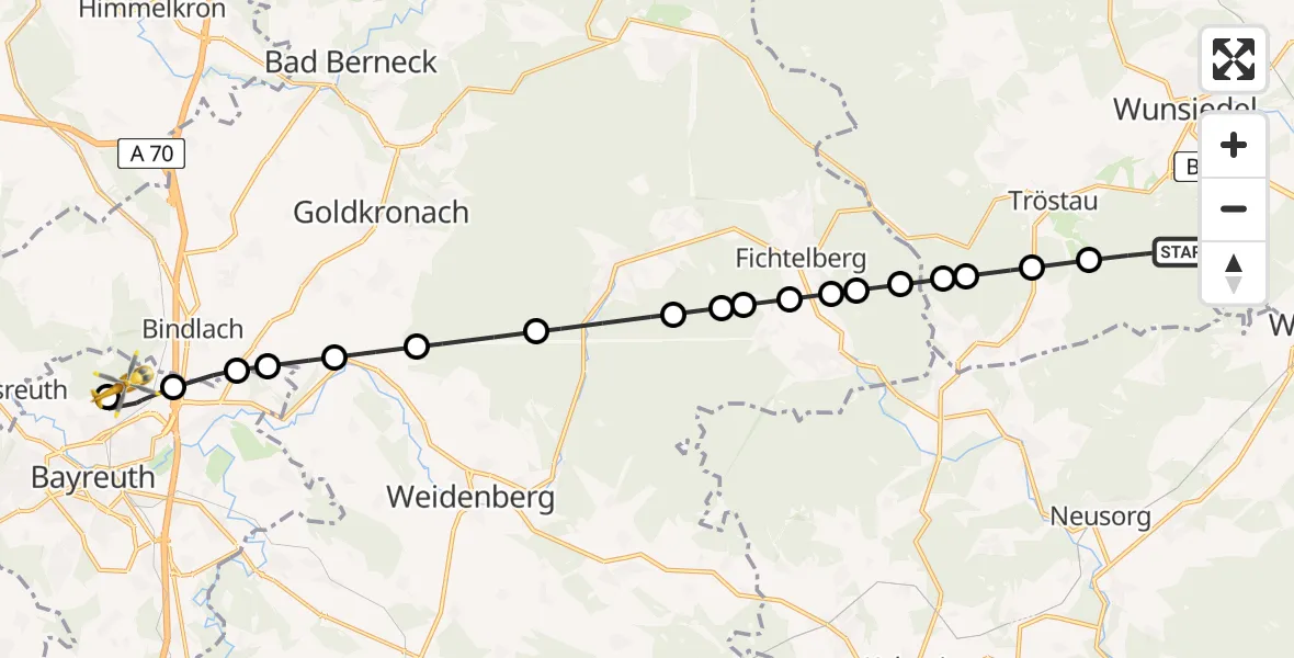 Flugroute Rettungshubschrauber Tröstauer Forst-Ost - Hohe Warte Hospital Heliport, 05 März 2026, 16:03