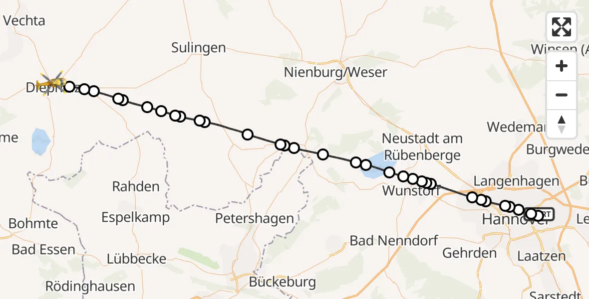 Flugroute Rettungshubschrauber Hannover Air Rescue Heliport (Christoph 4) - Diepholz, 05 März 2026, 16:04