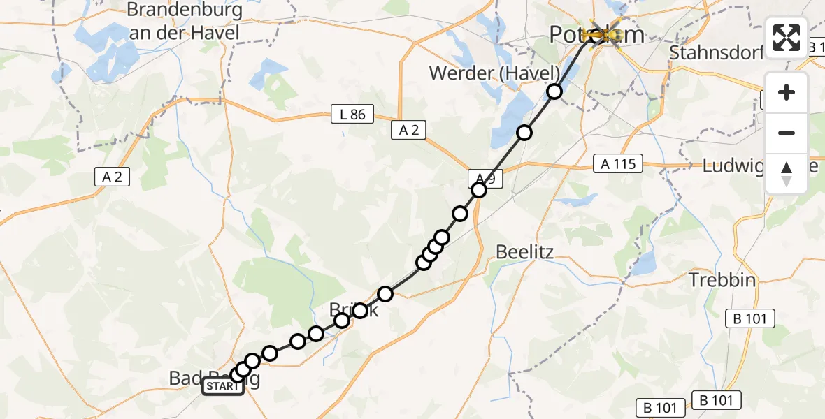 Routekaart van de vlucht: Rettungshubschrauber nach Ernst von Bergmann Clinic Heliport