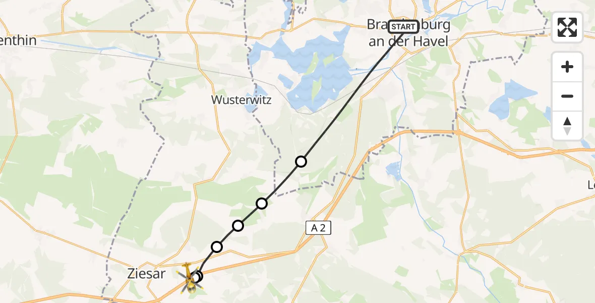 Flugroute Rettungshubschrauber Brandenburg an der Havel - Bücknitz, 05 März 2026, 16:10