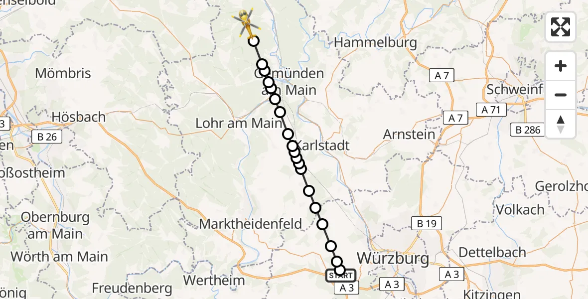 Routekaart van de vlucht: Rettungshubschrauber nach Fellen, Kihrleinweg