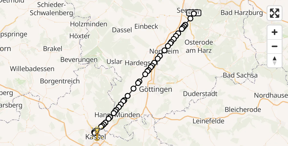 Flugroute Ambulanzhubschrauber Seesen - Kassel, 05 März 2026, 16:13