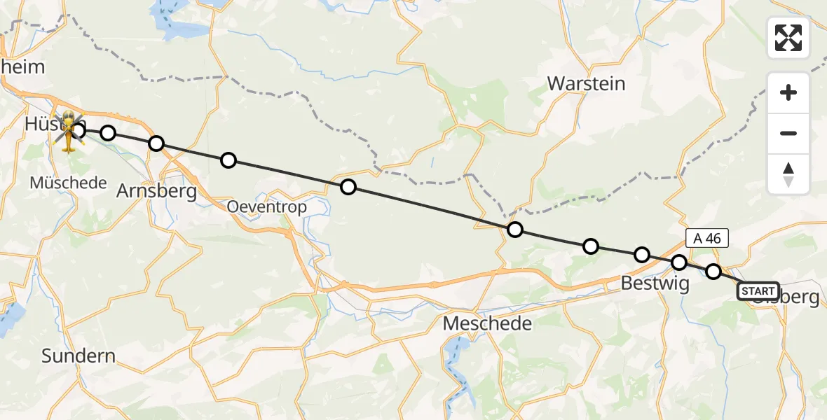Flugroute Rettungshubschrauber Bigge - Hüsten, 05 März 2026, 16:14